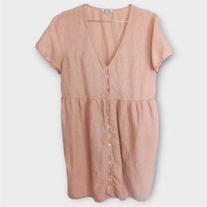 Madewell Soft Pink Button-Front Mini Dress linen/cotton L